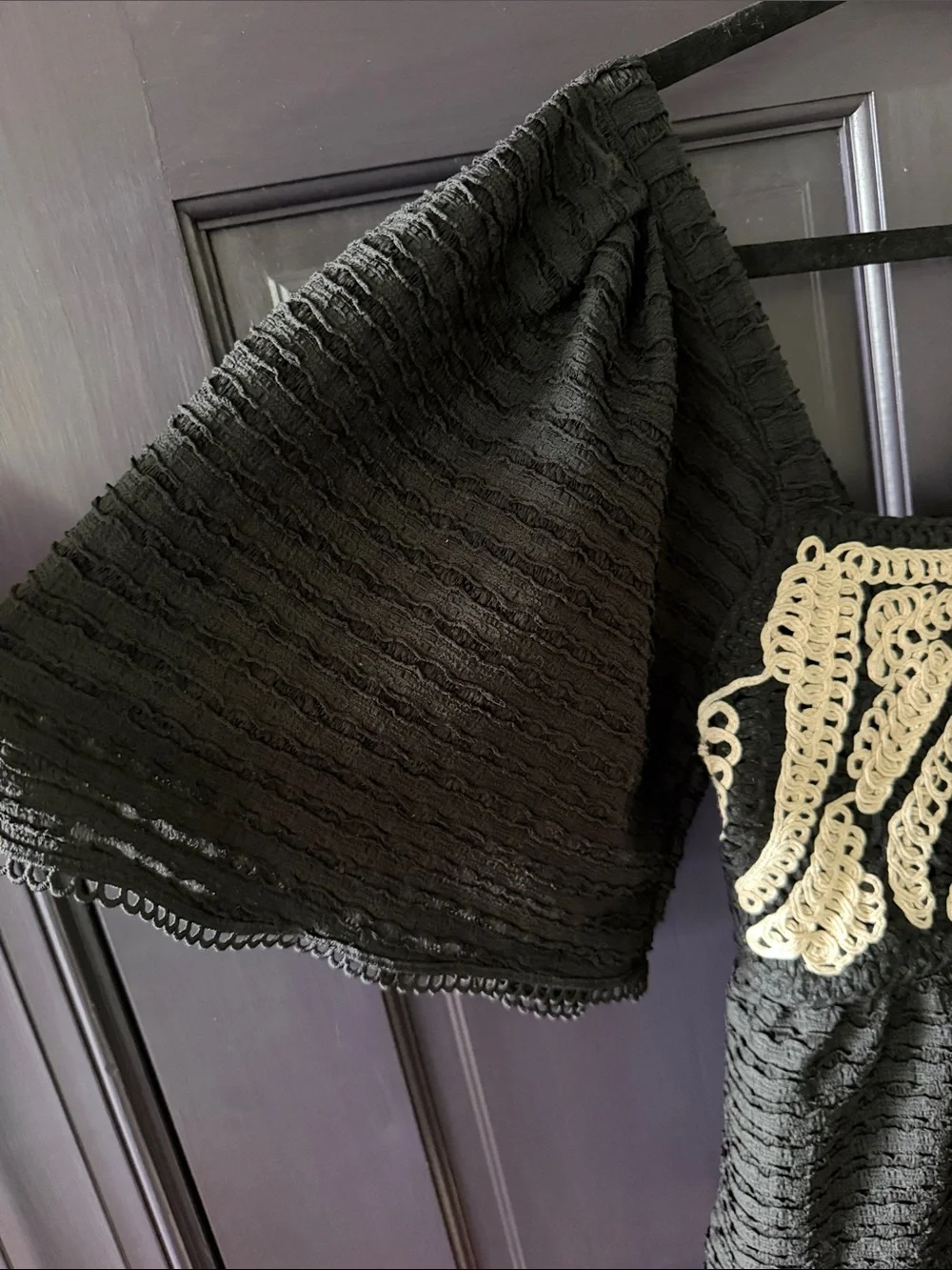 Anthropologie Black Tunic with Cream Crochet Bodice